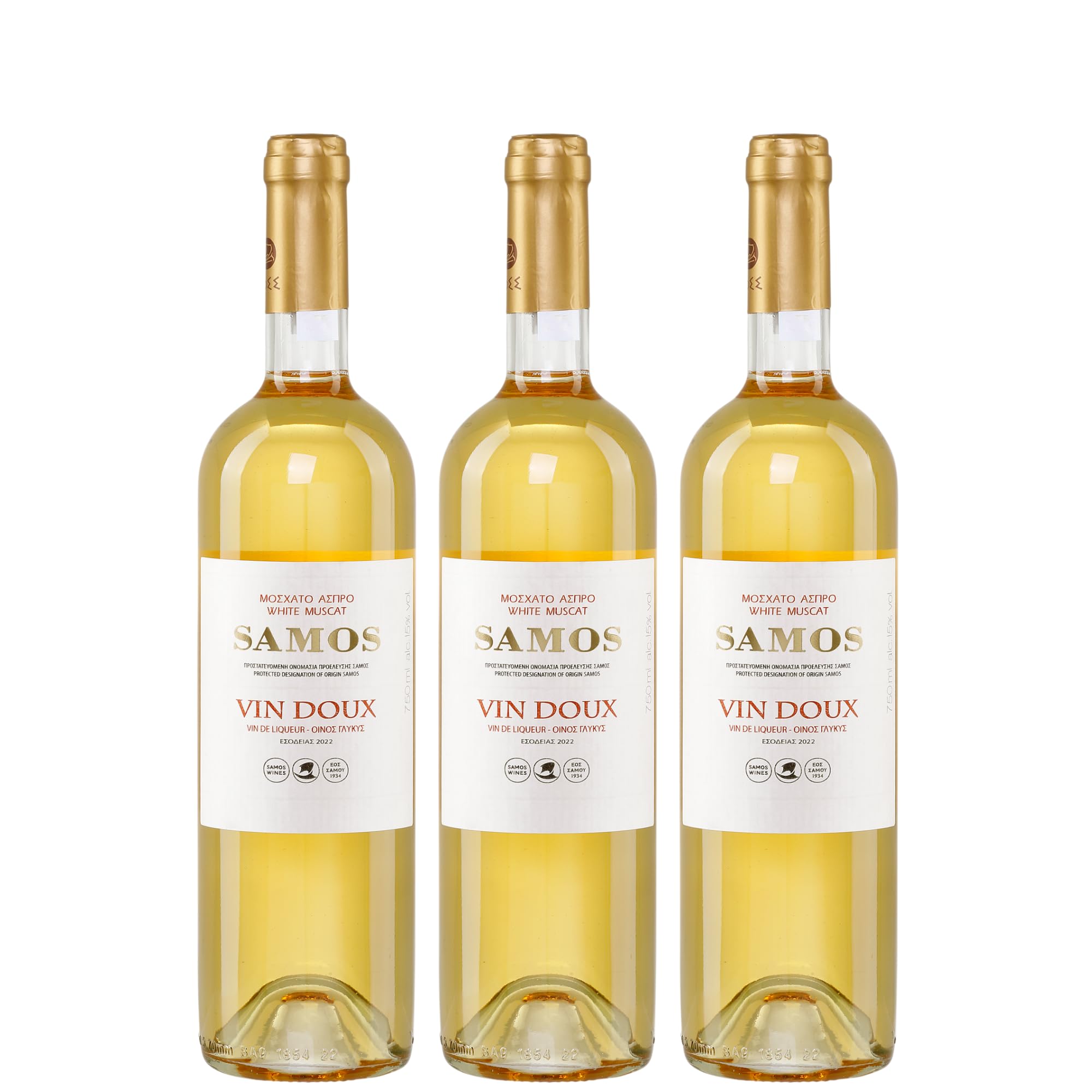 Samos Wein Vin Doux 3x 0,75l Likörwein weiß süß P.D.O. | 15% Vol. | Samos Wein | + 20ml Jassas Olivenöl