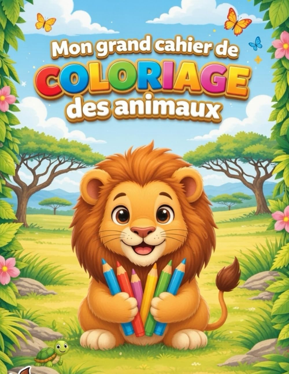 Mon grand cahier de coloriage des animaux: Mon grand cahier de coloriage des animaux Pour enfants de 3 à 8 ans – Animaux de la savane, jungle, forêt et campagne – Dessins simples et faciles à colorier