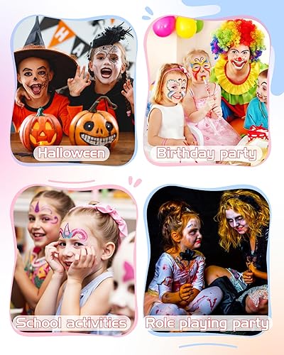 Vista 21 de Lictin Pintura facial a base de agua, kit de pintura facial de 18 colores con plantillas y pinceles, kit de maquillaje de Halloween para adultos