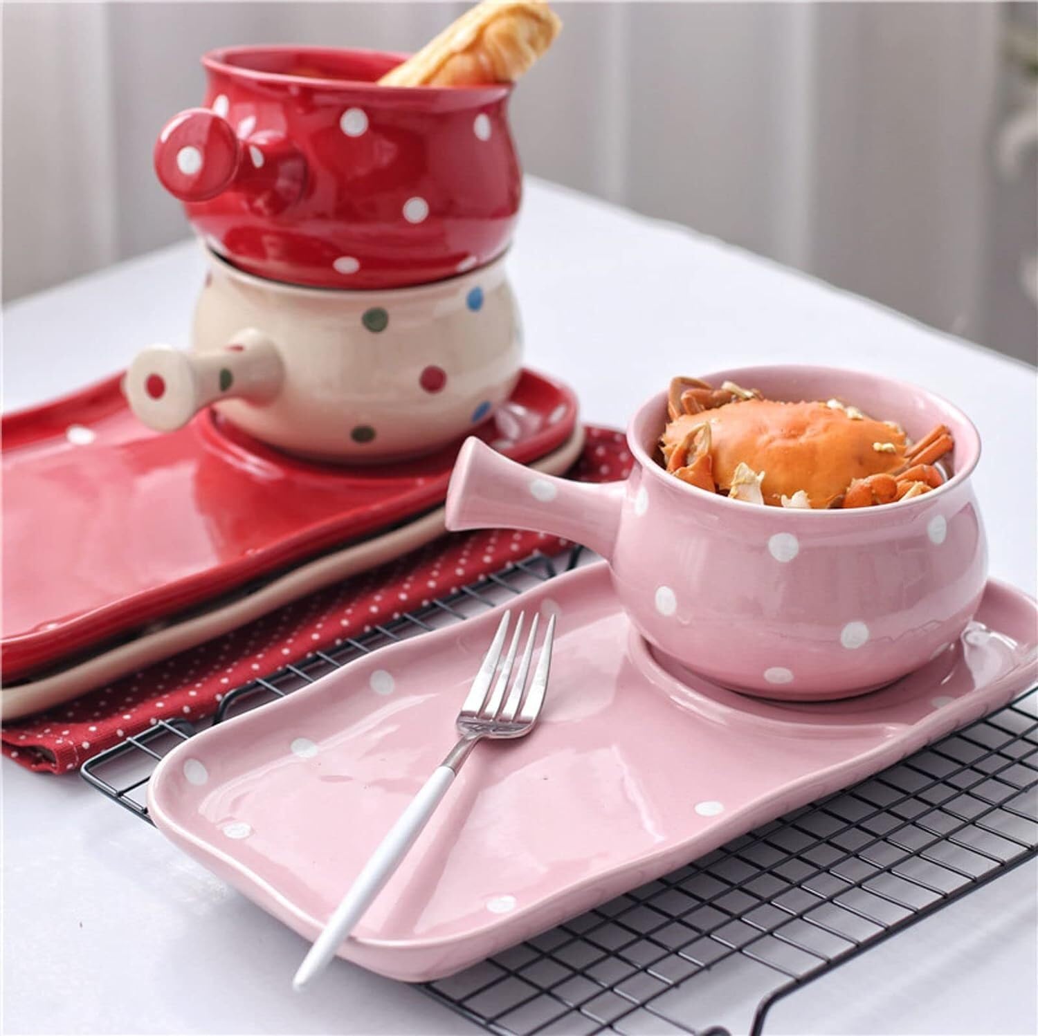 Elegancki ceramiczny zestaw zastawy stołowej z talerzami do serwowania, miseczkami do zupy i uchwytem na krakersy, trwała zastawa stołowa do rodzinnych posiłków, rozrywkowych gości, codziennego użytku