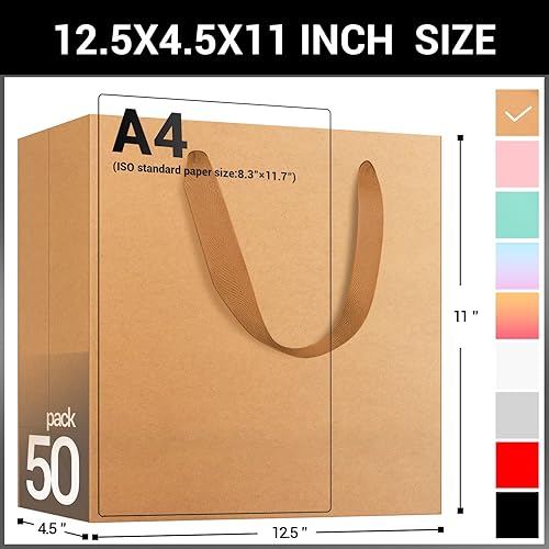 Miniatura 8 de EUSOAR Bolsas grandes de papel kraft de papel kraft de 12.5 x 4.5 x 11 pulgadas con asas a granel, bolsas de envoltura para negocios, comestibles de