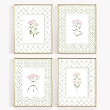 Nursery Girl Floral Wall Art Wildflower Baby Room Canvas Wall Decor Pink Green Flower Prints Poster Watercolor Pastel Botanical Picture Painting Nursery Artwork for Girls Bedroom 8x10x4 Inch Unframed