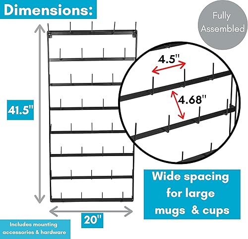 Miniatura 3 de BIRDROCK HOME Organizador de tazas de café de 36 clavijas para pared, soporte para taza de café de 8 niveles, estante de exhibición de tazas de té,