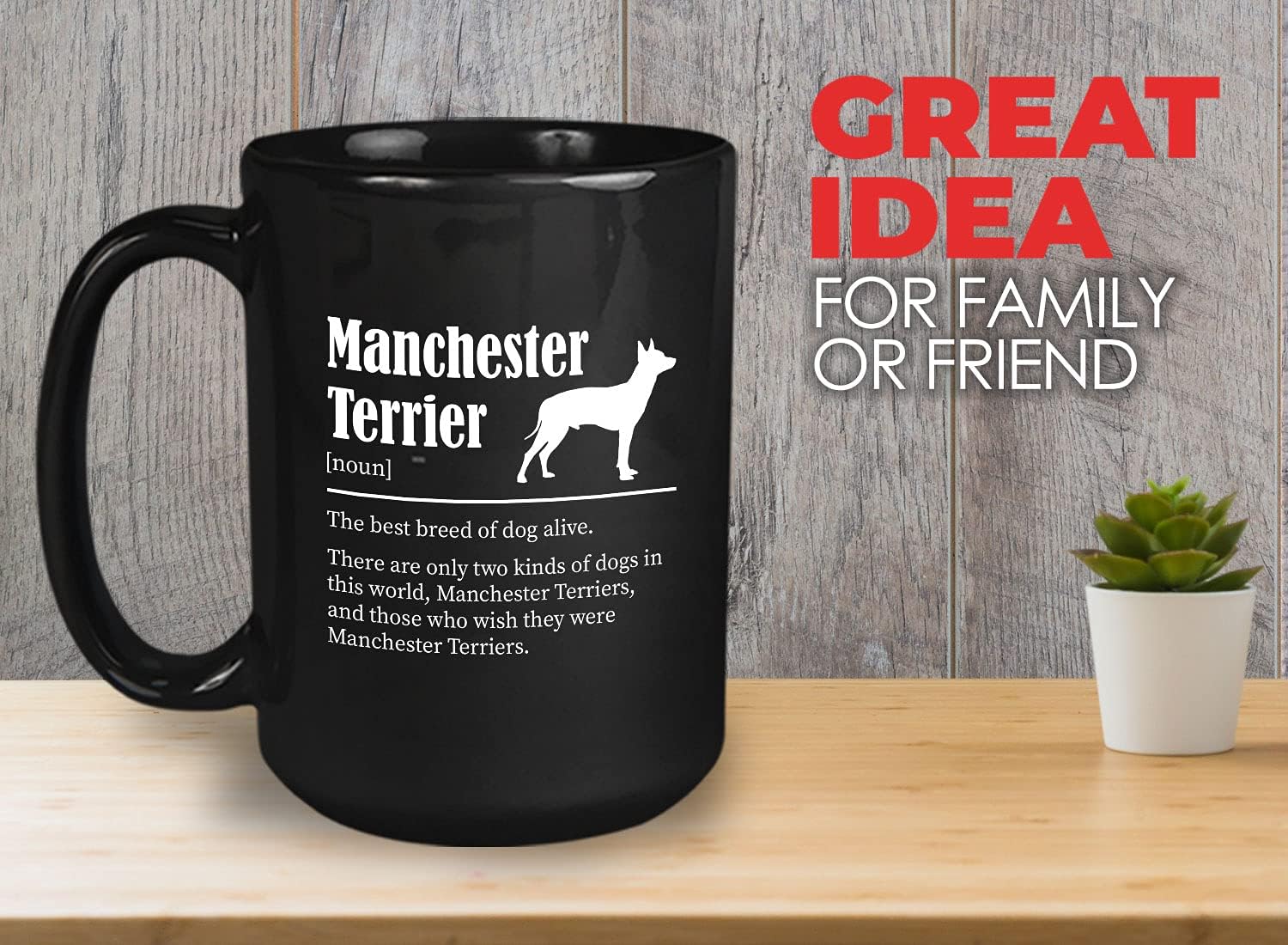 Bubble Hugs Dog Lover Coffee Mug 15oz Black - Manchester Terrier - Dog Owner Pet Owner Animal Lover Dog Breed Definition Novelty Sweet Best Pet Poodle Bulldog Shepherd Husky