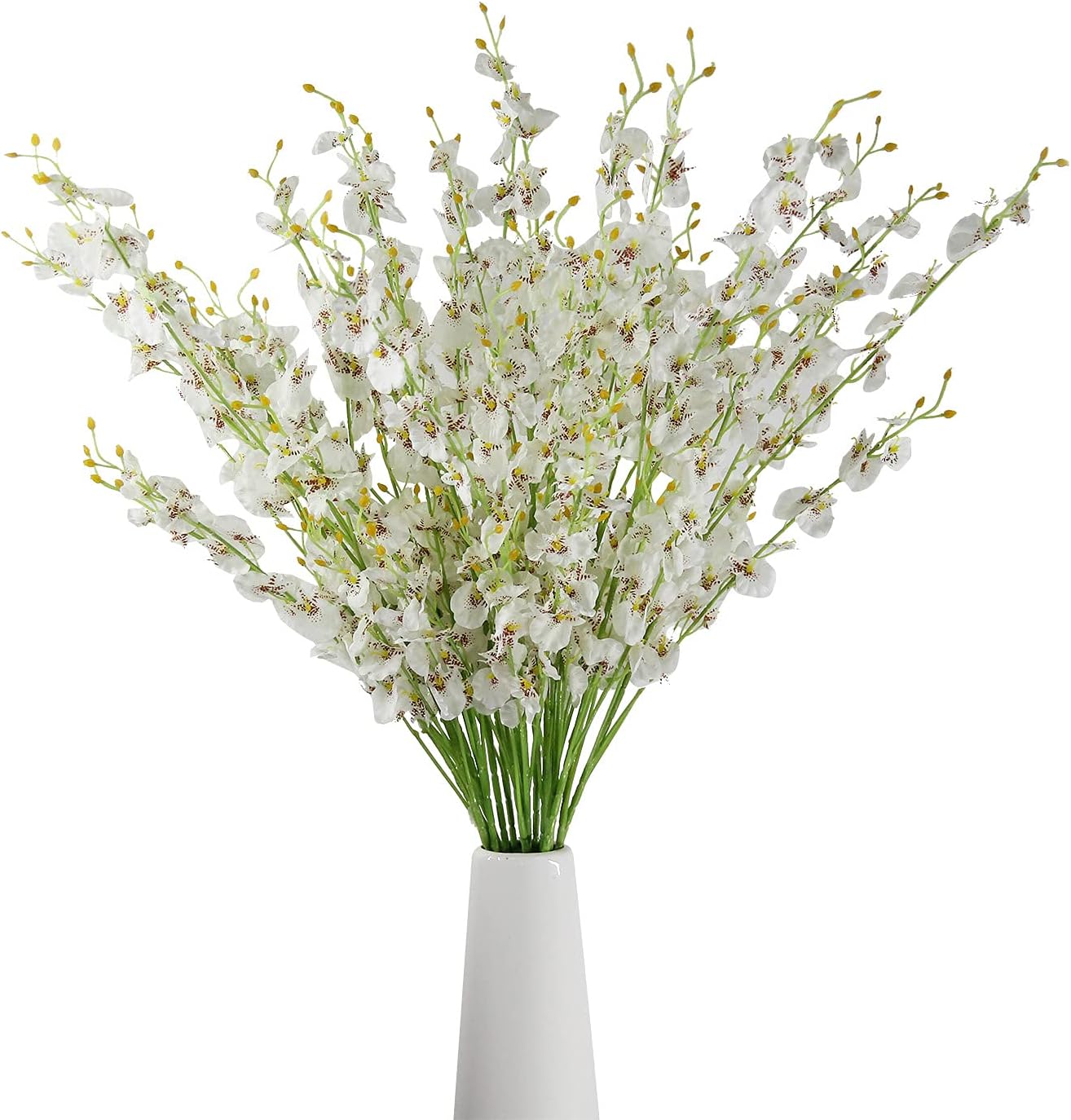 WELMATCH White Artificial Orchids Faux Flowers - 10 pcs 37.5 Inches Real Touch Fake Artificial Flowers for Wedding Home Office Party Hotel Yard Decoration (White, 10)