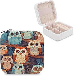 Anime Owl Jewelry Box for Women PU Leather Jewelry Organizer Storage Case with Zipper Mini Travel Jewelry Case Portable Jewelry Storage Box Trinket Organizer