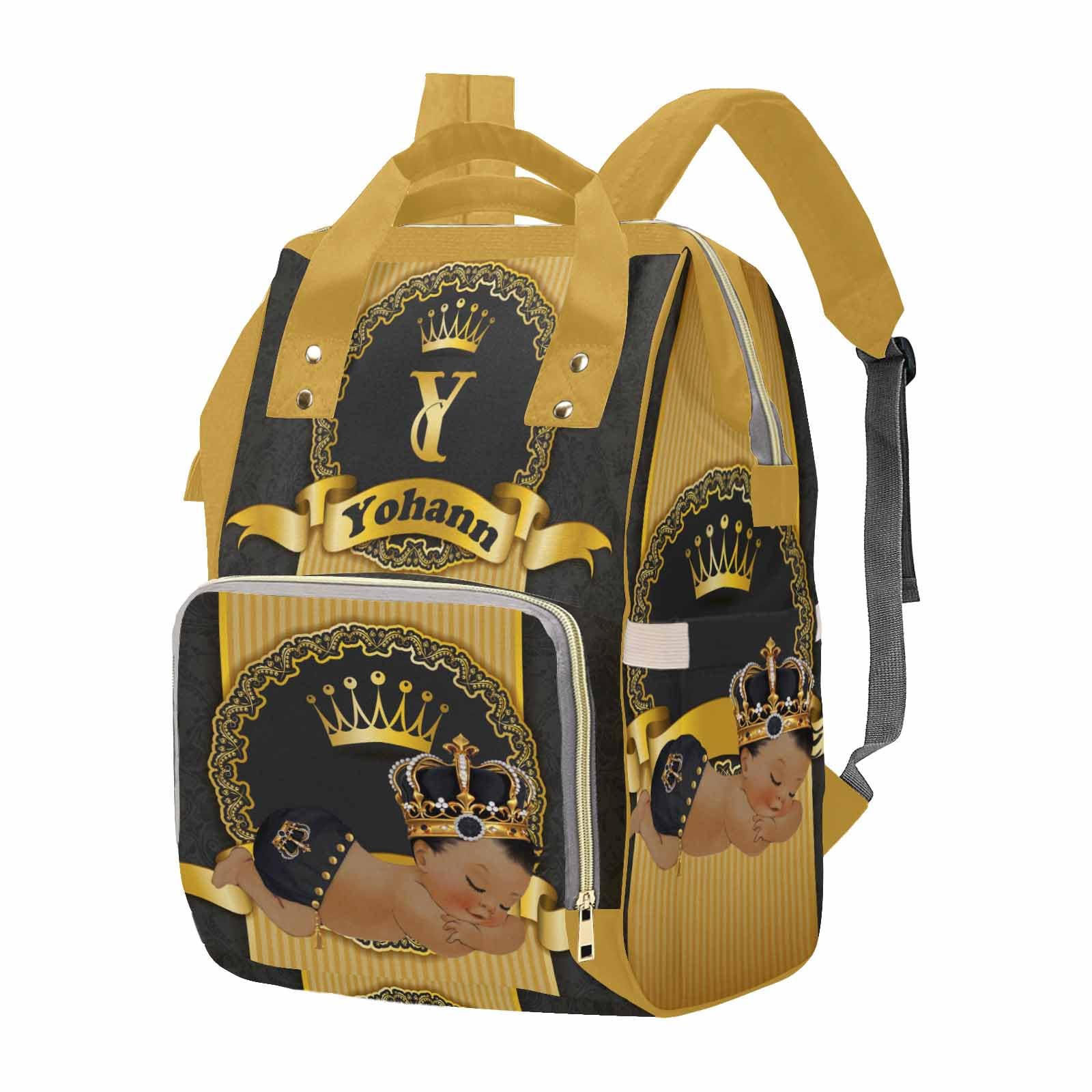 M YESCUSTOM Personalized Baby Diaper Bags for Women Men, Custom Golden Black Prince Backpack Customized Nappy Mommy Bag Backpack for Son Daughter