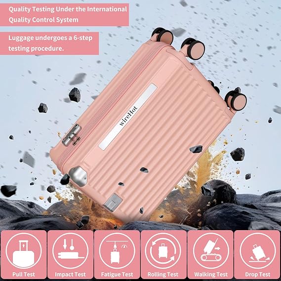 WireHot 22x14x9 Airline Approved Vintage Style Luggage Set with Backpack and Toiletry Bag, Free PVC Cover and Luggage Tag, Pink, 20in/BP/TB, Vintage