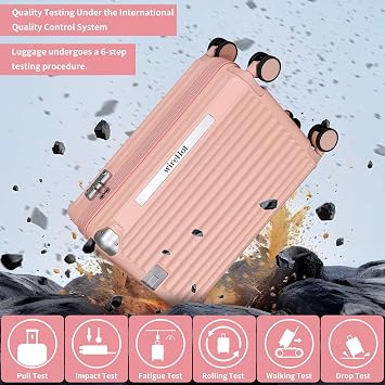 WireHot 22x14x9 Airline Approved Vintage Style Luggage Set with Backpack and Toiletry Bag, Free PVC Cover and Luggage Tag, Pink, 20in/BP/TB, Vintage