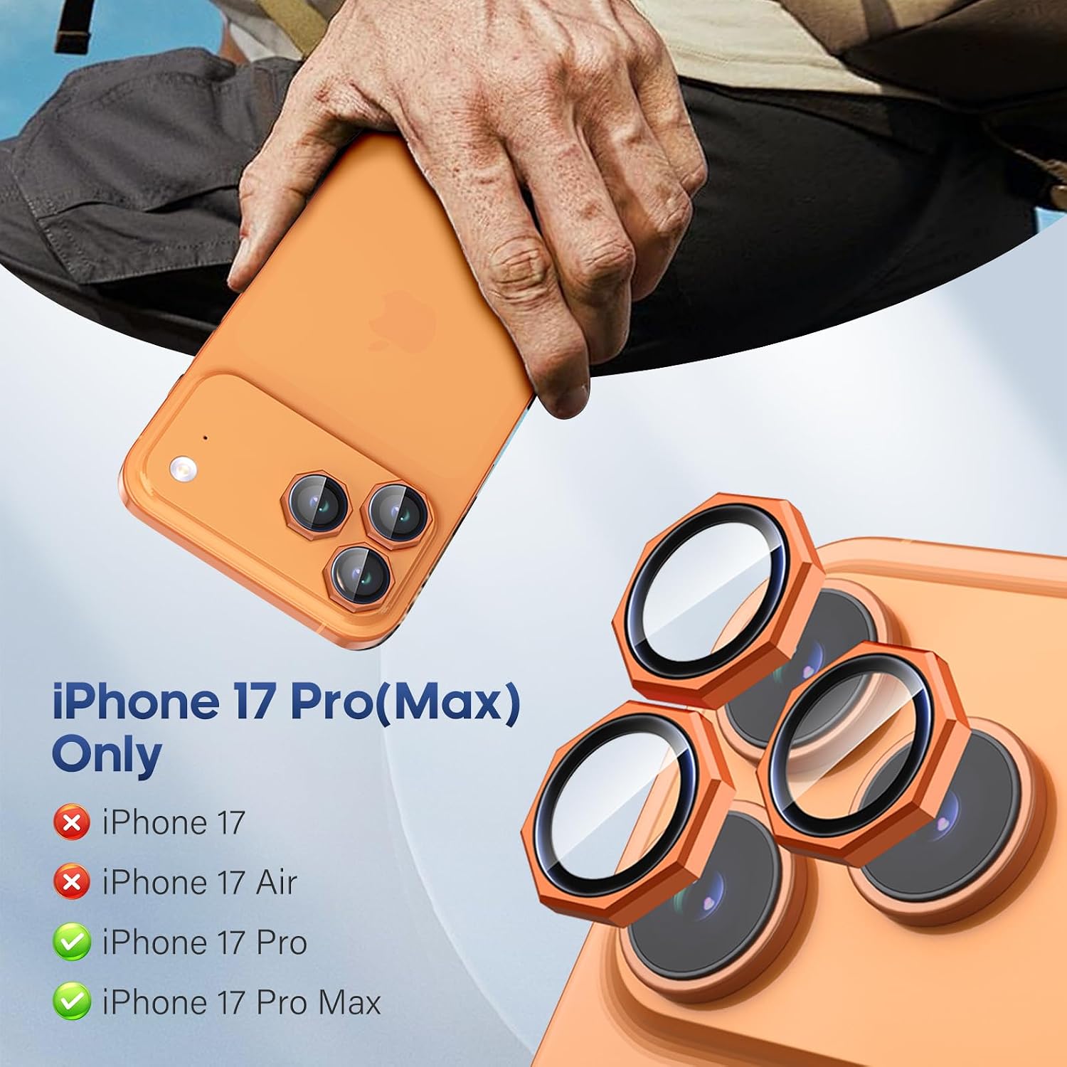 for iPhone 17 Pro/17 Pro Max Camera Lens Protector Nut, Orange image 2