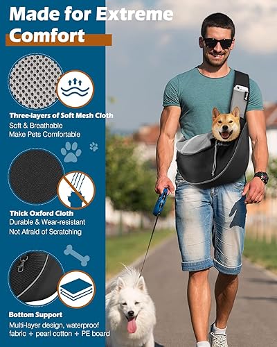 Miniatura 4 de Pawaboo Transportador para perros, papoose para perros con bolsillo táctil con cremallera, transporte de malla transpirable para cachorros, bolso