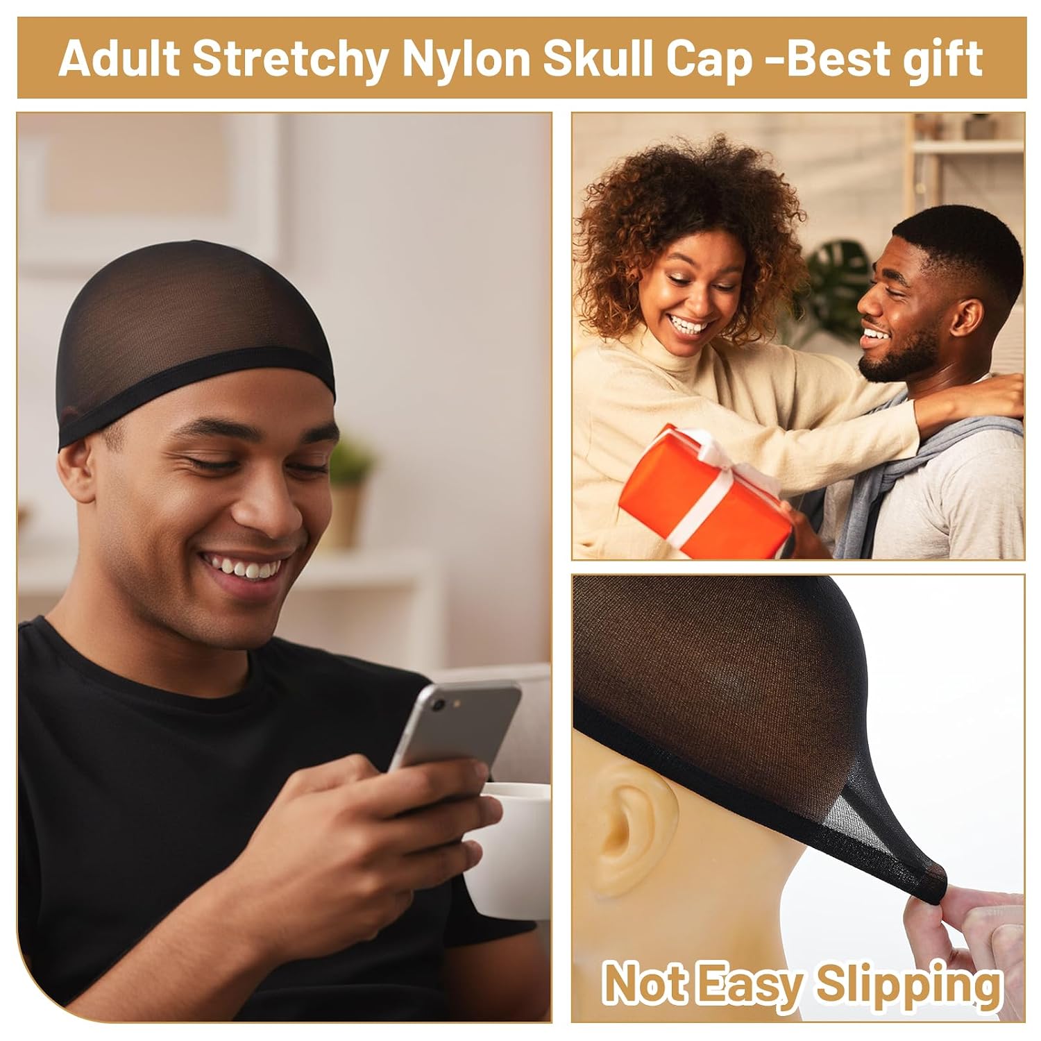 20Pcs Black Men Wave Cap, Stocking Wave Cap for Locs Nylon Hairnet for Men
