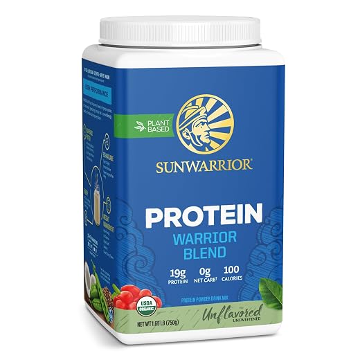 Vegan Organic Protein Powder Plant-based | BCAA Amino Acids Hemp Seed Soy Free Dairy Free Gluten Free Synthetic Free NON-GMO | Unflavored 30 Servings | Warrior Blend by Sunwarrior