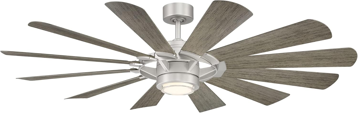 Modern Forms Wyndmill Smart Indoor and Outdoor 12-Blade Ceiling Fan 65in Steel/Weathered Wood 3000K LED Light Kit and Remote Control works with Alexa and iOS or Android App