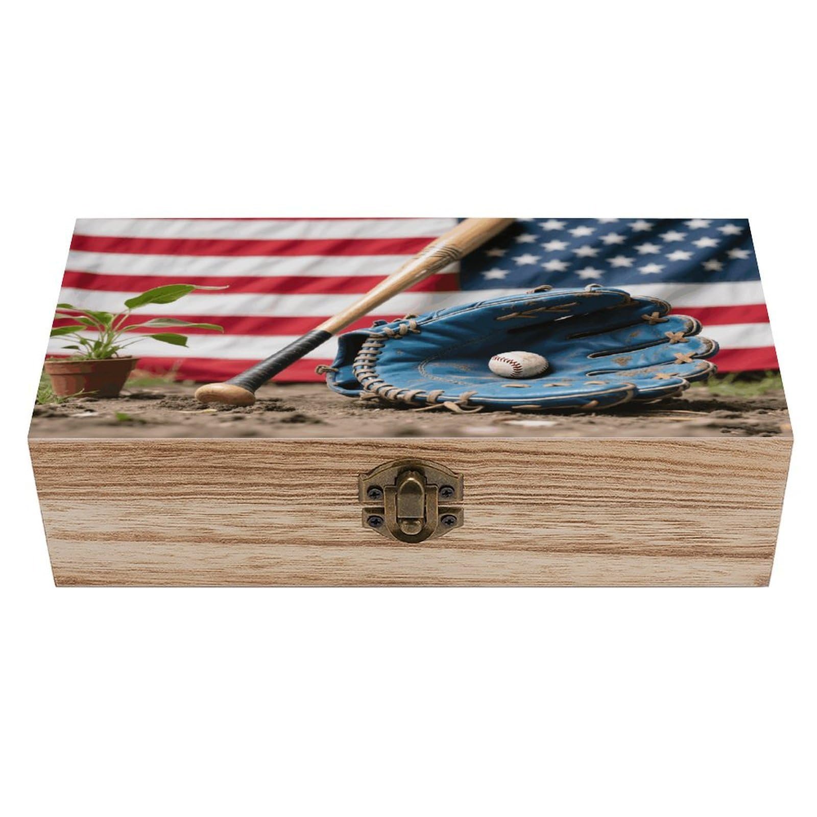 VstaDank Baseball Glove And Bat Wooden Storage Box Vintage Wood Box with Lid Large Wooden Jewelry Boxes DIY Wood Gift Boxes Exquisite Jewelry Case Art Stash Keepsake Storage Case