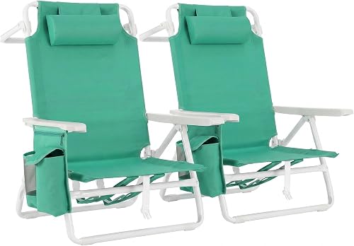LIFERUN Silla de Playa Plegable, Ligera, Pack de 2, Silla Plegable Portátil como Mochila, Silla de Camping, Reclinable, Capacidad de Carga de hasta 150 kg, Silla Plegable de Exterior