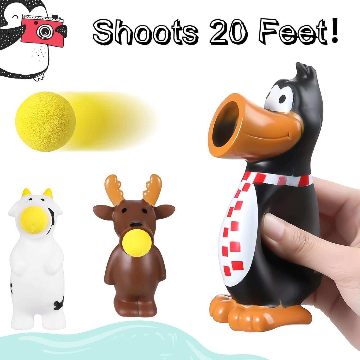 Sumind 3 Pcs Christmas Ball Popper Toy Shooter with 15 Shoot Foam Balls up to 20 Feet Santa Snowman Elf Toy Game Christmas Stocking Stuffer Gag Gift for Kid Adult Holiday (Penguin, Elk, Cow)