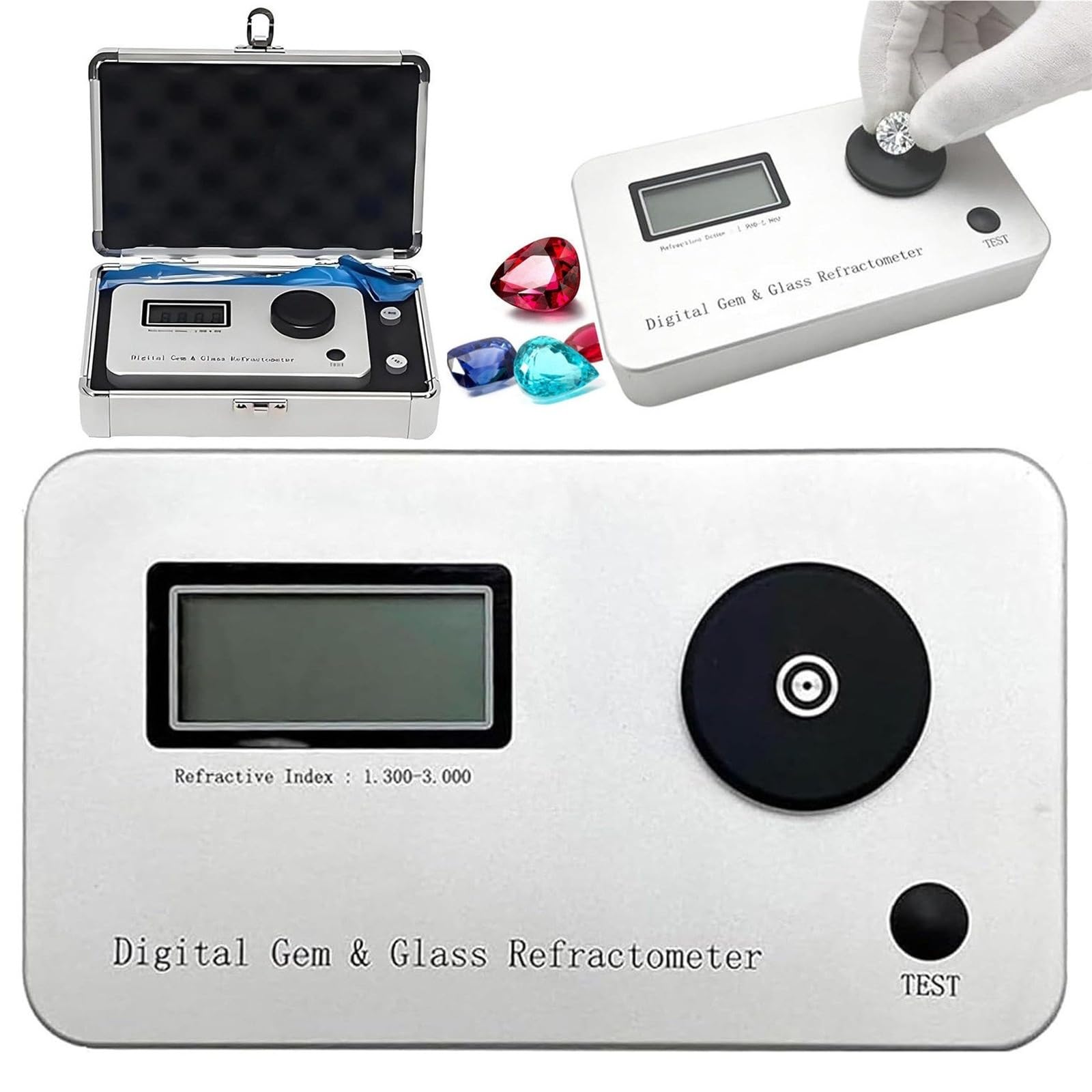 Mothdust Refractometro Digital de Gemas Probador de Joyas Pantalla LCD Bateria 700mAh RI 1.300-3.000 Precision 0.001 Herramienta para Varias Gemas Jade Diamante