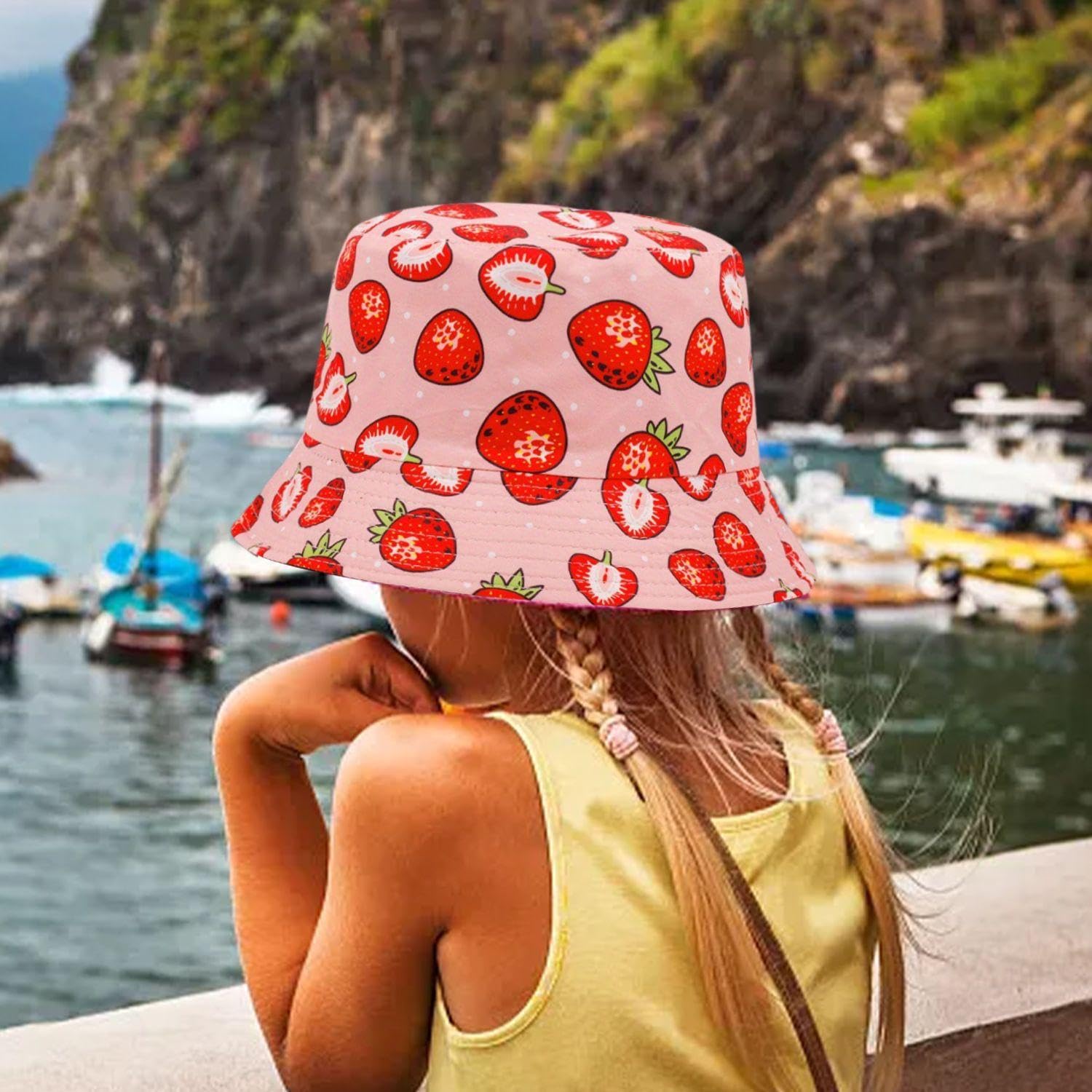 1 Piece of Strawberry Bucket Hat and 1 Piece of Strawberry Glasses, Women's Sun Protection Hat, Uv Protection Hat - Image 5