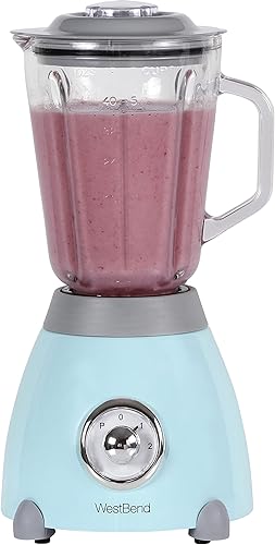 Miniatura 2 de West Bend Blender Retro Style 3 velocidades con tarro de mezcla de vidrio de 48 oz y hoja de acero inoxidable, 500 vatios, azul