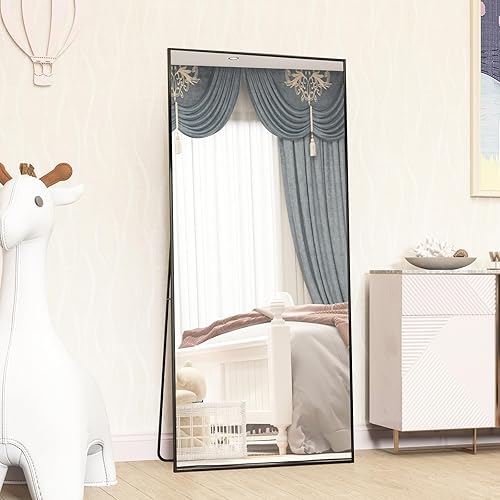 Miniatura 2 de CASSILANDO Espejo de longitud completa de 65 x 24 pulgadas, espejo vertical único, espejo de marco de metal negro, espejo colgante sobre la pared