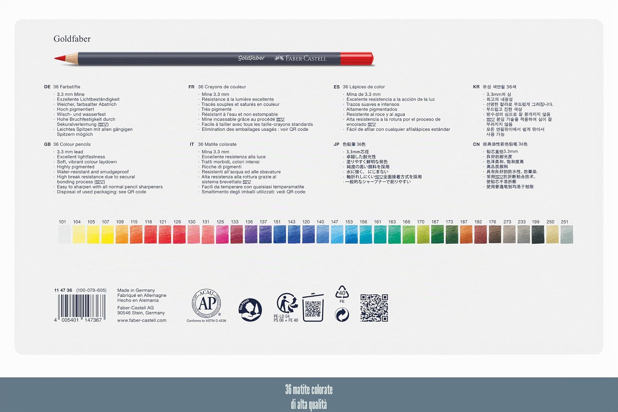 Faber-Castell Goldfaber, set di matite colorate, 36 pezzi e blocco per schizzi, formato A4, blocco di carta gommata, 100 g/m², 50 fogli