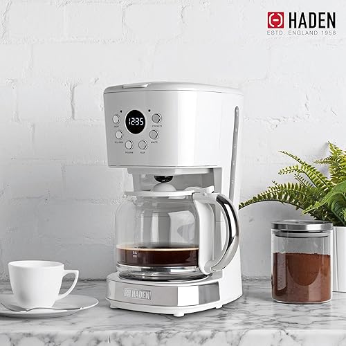 Miniatura 7 de HADEN Heritage Innovadora cafetera de goteo programable de 12 tazas con jarra de vidrio, embudo y función de apagado automático (marfil)