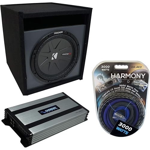 Harmony Audio Universal Car Stereo Paintable Ported 15" Kicker Bundle CompR CWR15 Sub Box Enclosure & Harmony HA-A800.1 Amp