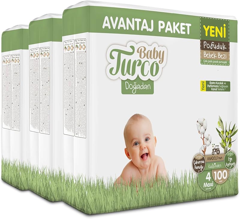 Baby Turco Doğadan Mega Avantaj Paketi Pofuduk Bebek Bezi 4 Numara Maxi 300 Adet