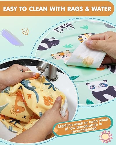 Miniatura 3 de Lictin Paquete de 2 delantales para niños y niñas para cocinar, delantal de arte impermeable con bolsillos para niños, pintar, cocinar, hornear