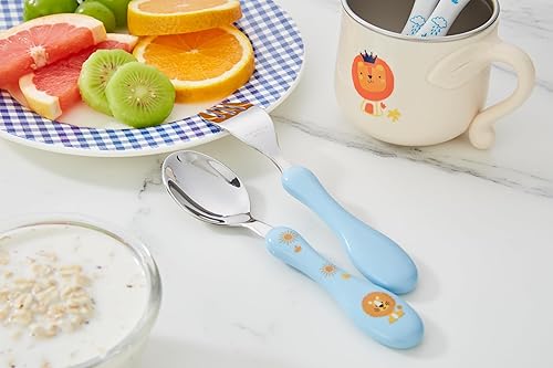 Miniatura 3 de ANNOVA Juego de cubiertos para niños, 6 piezas, cubiertos de acero inoxidable, 3 tenedores seguros, 3 cucharas de cena, utensilios seguros para