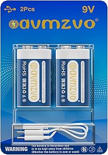 Bateria recarregável 9V, Baterias recarregáveis tipo bloco 1350mAh (2 peças) com carregamento rápido USB-C, Alta potência, para detector de fumo, microfone, brinquedos, multímetro