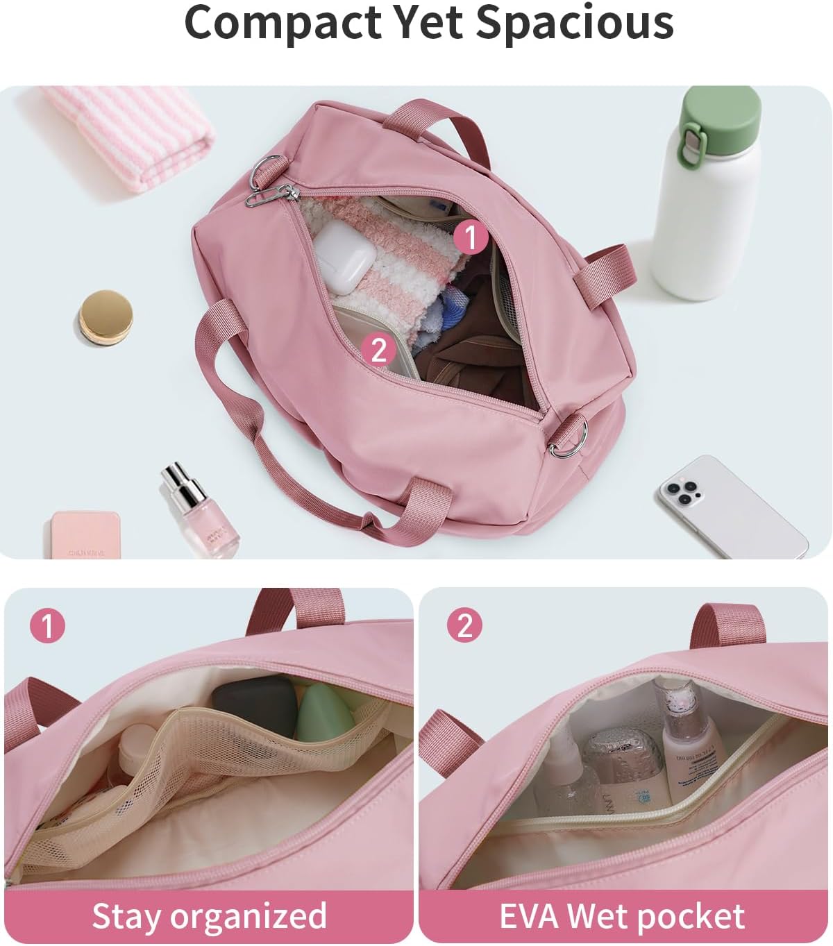 Ceneda Small Gym Bag for Women, 12 inch Mini Gym Bag with Wet Pocket, Lightweight Tote for Gym, Sport, Workout - Pink - Image 4