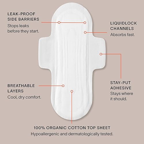 Miniatura 7 de Cora Almohadillas para el período con alas  Sábana superior 100% algodón orgánico  Superabsorción  Almohadillas sanitarias ultrafinas y