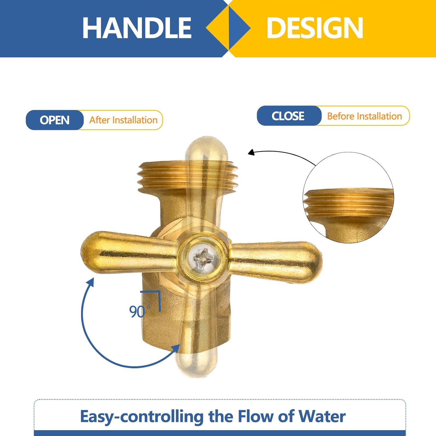 10PCS GUOFIS Hose Bibb Valve,1/2" FIP Inlet X 3/4" MHT Garden Valves,No-kink,Heavy Duty Brass(BIBCOCK016-10Pack)
