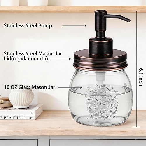 Miniatura 4 de Amolliar Dispensador de jabón líquido en tarro Mason de 10 onzas, tapa de bomba de acero inoxidable, bonita decoración de granja para cocina, baño