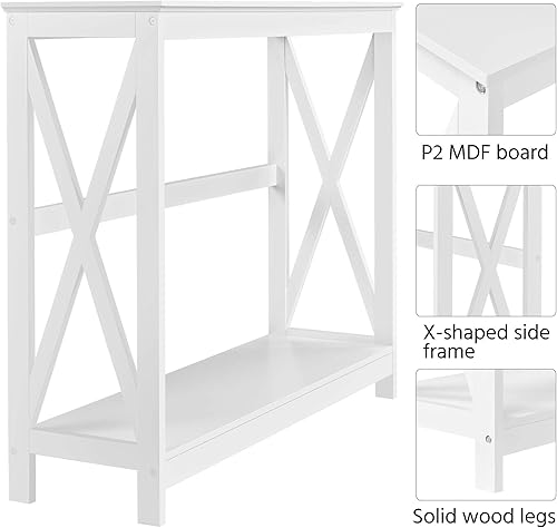 Miniatura 20 de Yaheetech 2 hileras X Diseño Pasillo Grande mesa consola para entrada con estante de almacenamiento, mueble para sala de entrada (Negro) Negro