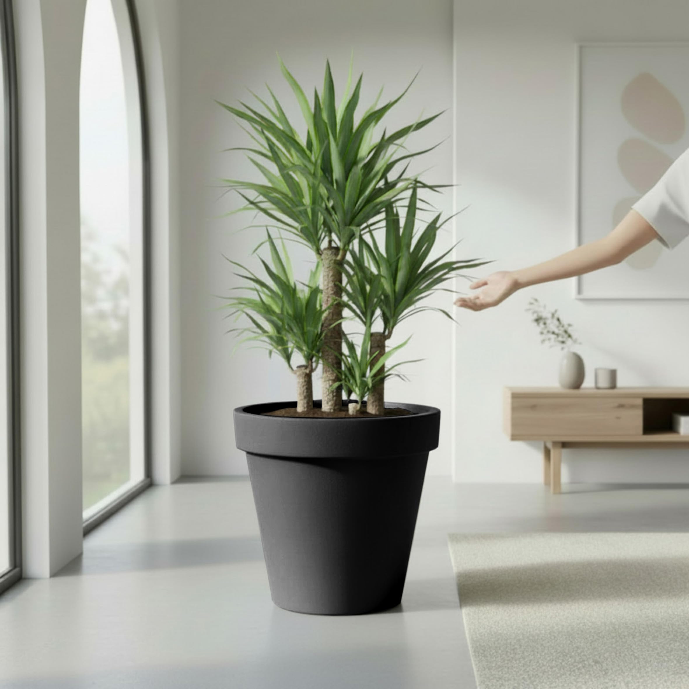 Spetebo Kunststoff Pflanzkübel XXL groß - 58 cm/anthrazit - Blumenkübel rund für Außen und Innen - Garten Pflanztopf Blumentopf Pflanzgefäß Übertopf
