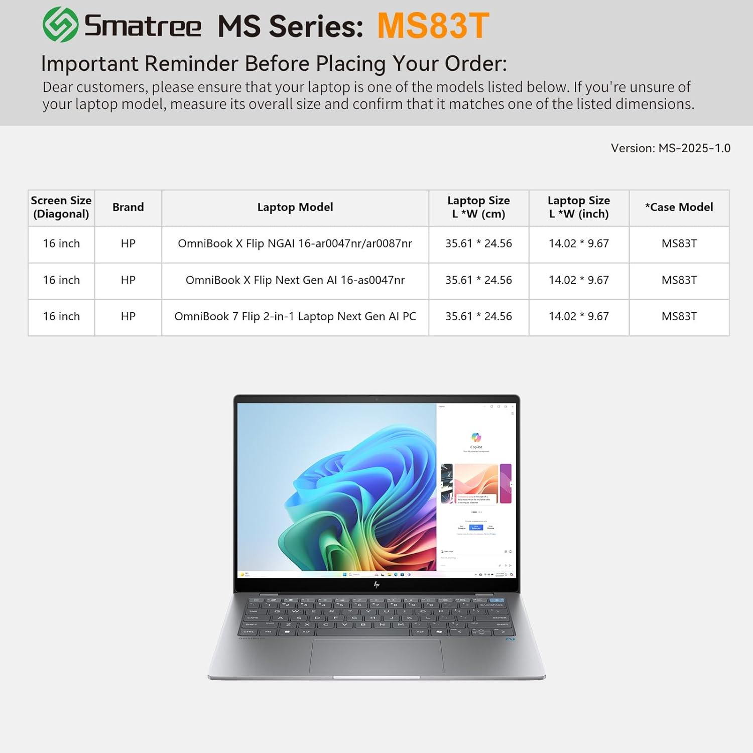 Smatree MS83T Hard EVA Protective Sleeve Case with Stand Compatible for 16 inch HP OmniBook X Flip Next Gen AI 16/X FlipNGAI 16, for 16 inch OmniBook 7 Flip 16 2-in-1 Laptop Next Gen AI PC