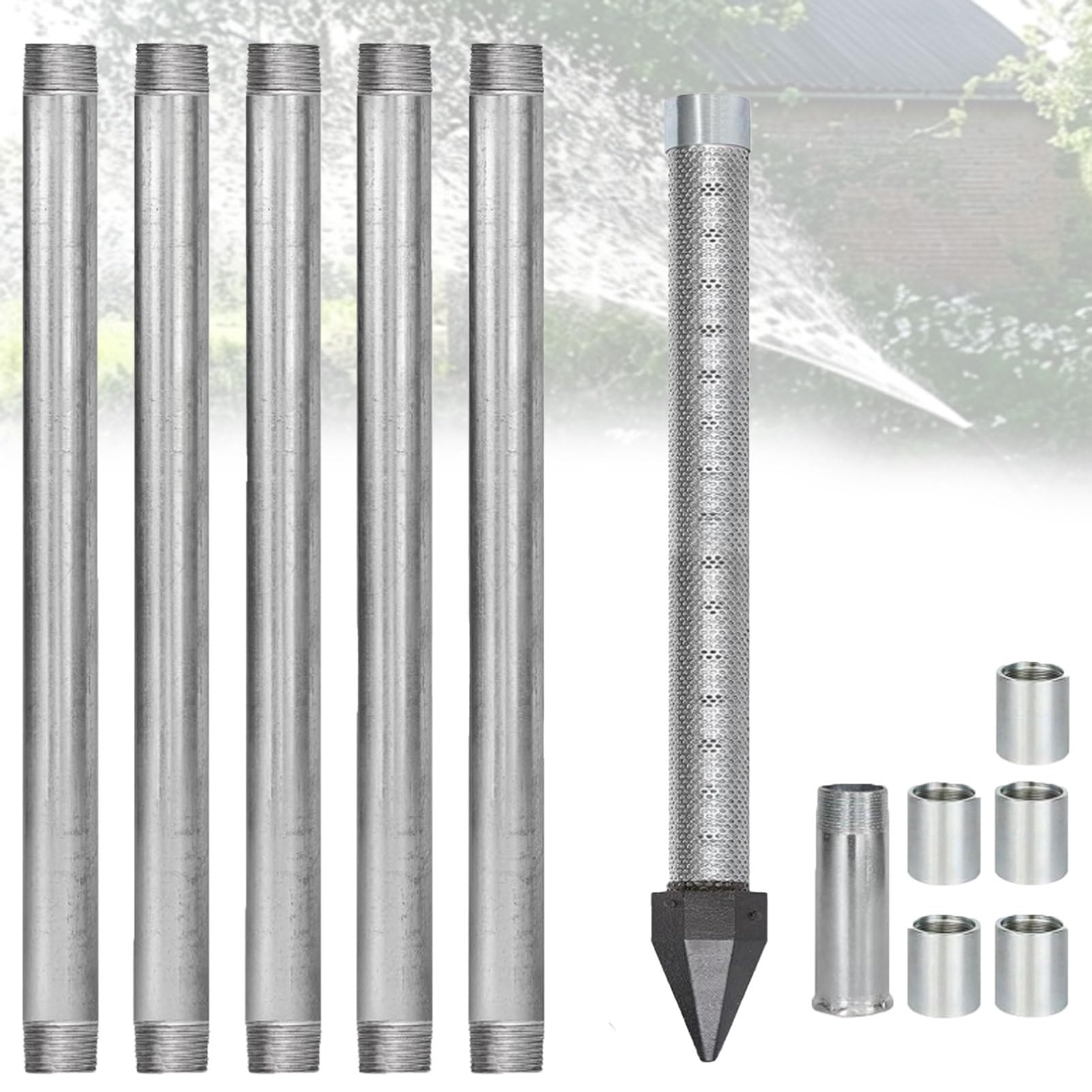 Pvxa 1-1/4 Inch Water Well Drilling Kit, 36-inch sand point well, 60 mesh screen, Heavy Duty Galvanized Drive Pipes and Couplings for Soil 6M