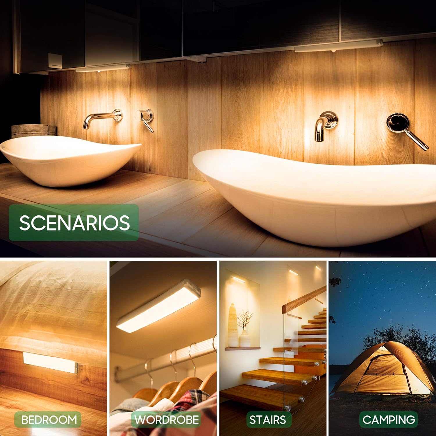 Lightbiz LED Closet Light, 24-LED Dimmer Rechargeable Motion Sensor Closet Light Under Cabinet Wireless Stick-Anywhere Night Safe Light Bar for Stairs, Wardrobe,Kitchen (3 Packs)