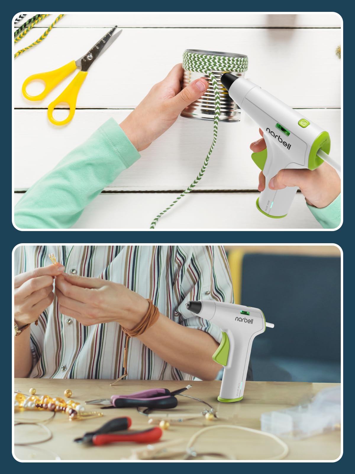 Narbell Kit de pistola de pegamento caliente inalámbrica con 30 varillas, menos boquilla de goteo, precalentamiento de 12 segundos, batería de 2 Ah, apagado automático, para manualidades escolares,