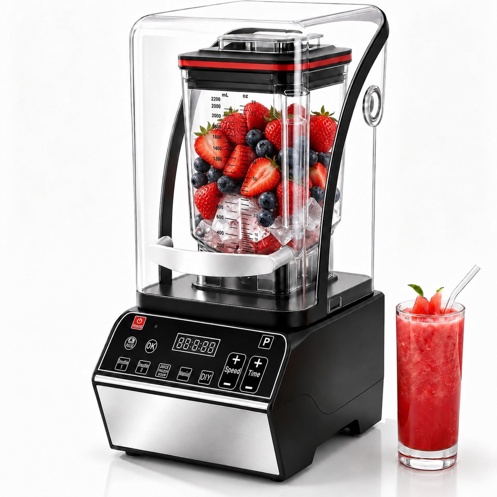 Shumiao Multicolor Commercial Countertop Blender, 2200W Motor, Noise-Reducing Shield