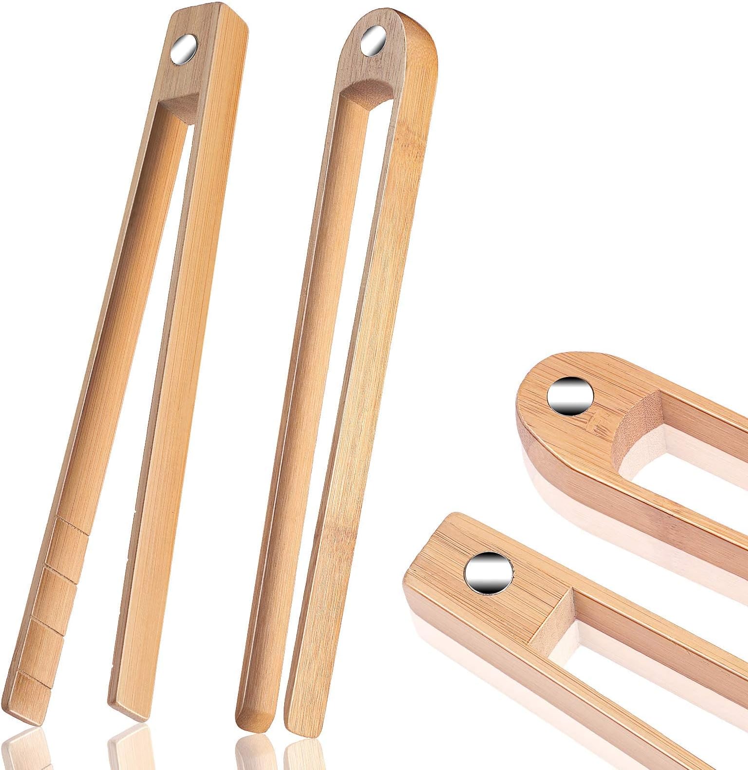 Wooden Toaster Tongs With Magnet Magnetic Bamboo Toaster Tongs Wood Toast Tongs Natural Bamboo Kitchen Utensil Accessories for Cooking Bagel Cake Muffin Bread Set of 2 (8.7 Inch)