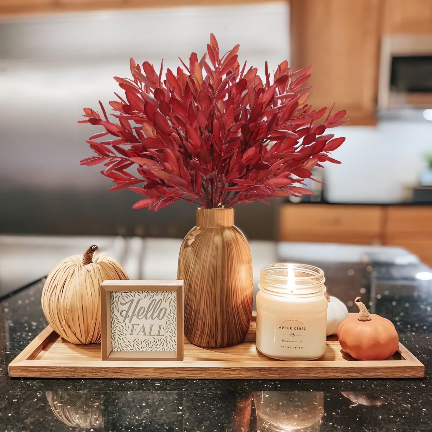 5 Stems Artificial Fall Greenery – 14.6" Olive Leaf Stems for Autumn Floral Arrangements, Thanksgiving Centerpieces, Fall Decor Bouquets, Burgundy Red - Image 3