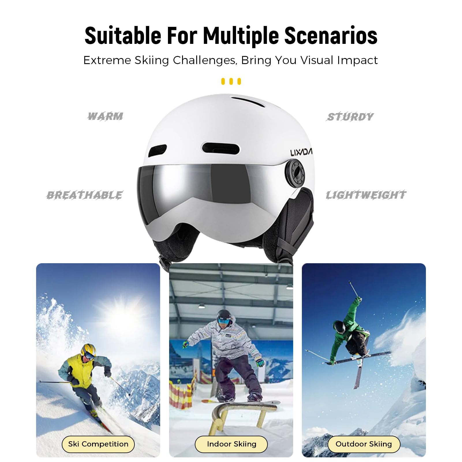 Skihelm, Snowboardhelm, Wintersport, mit Schutzbrille, 12 Belüftungsöffnungen, Abnehmbare Liner-Ohrpolster für Aktivitäten Im Innen- und Außenbereich Im Schnee