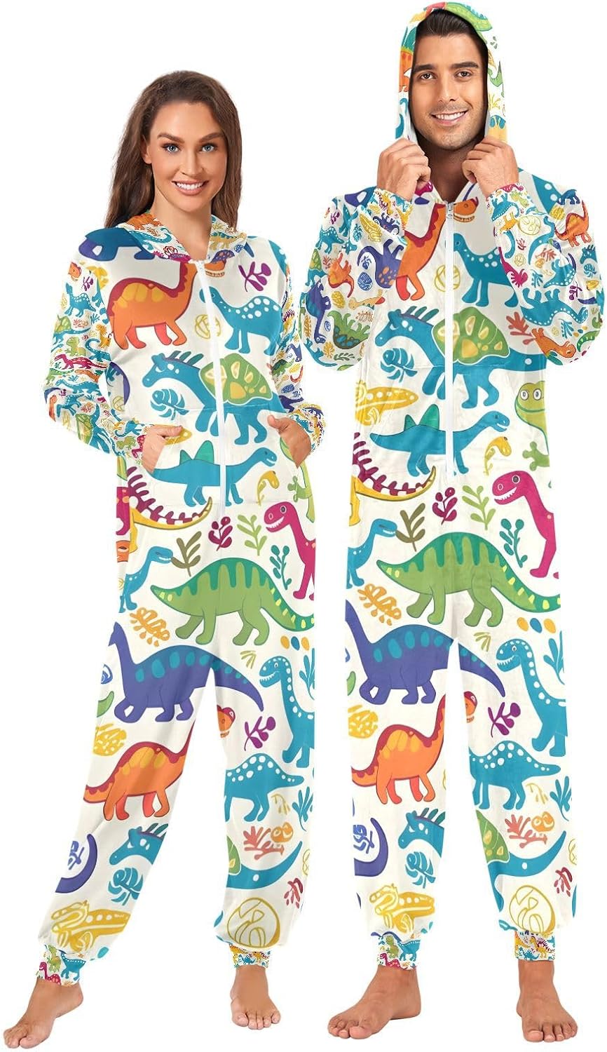 Dinosaur Cotton V Unisex Adult Onesie Pajamas Comfy One Piece Costume Jumpsuits Novelty Sleepwear Homewear for Men Women