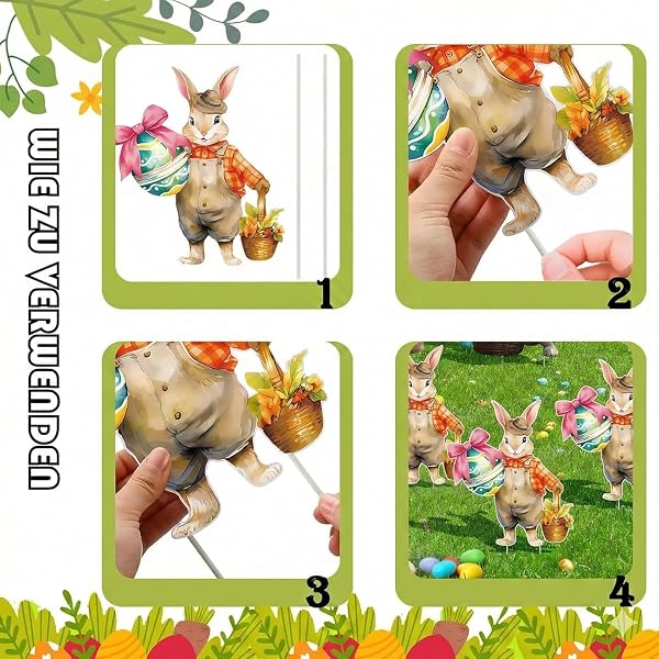 Décoration Pâques Jardin Extérieur Lapin – Lot de 8 Décorations Lapin de Pâques avec Piquets, Panneaux Jardin Étanches en Plastique Ondulé, Déco Pâques pour Pelouse, Allée, Terrasse, Chasse aux Œufs - 4