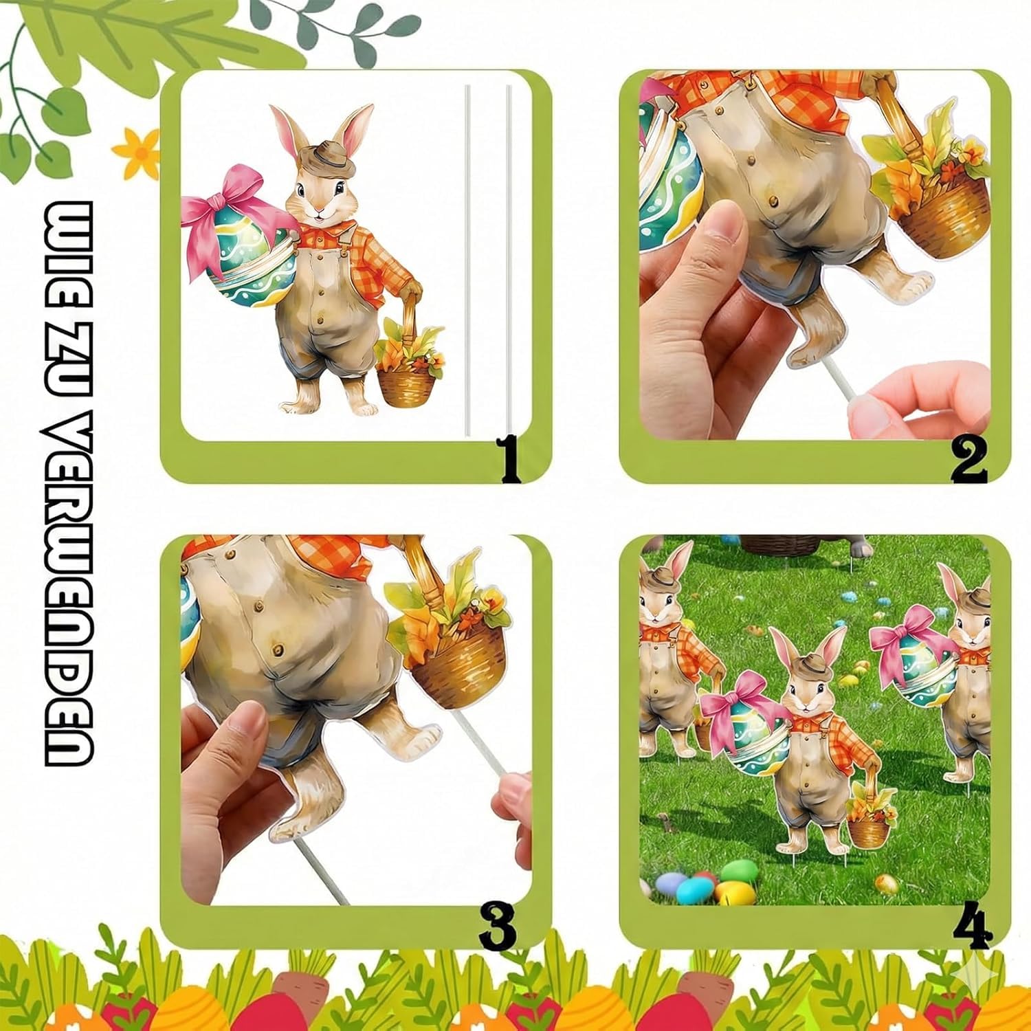 Decoración Pascua Jardín Exterior 8 Piezas Conejos de Pascua con Estacas, Decoración Primavera para Césped Patio Terraza, Adornos Pascua Exterior para Niños, Fiesta Easter Egg Hunt