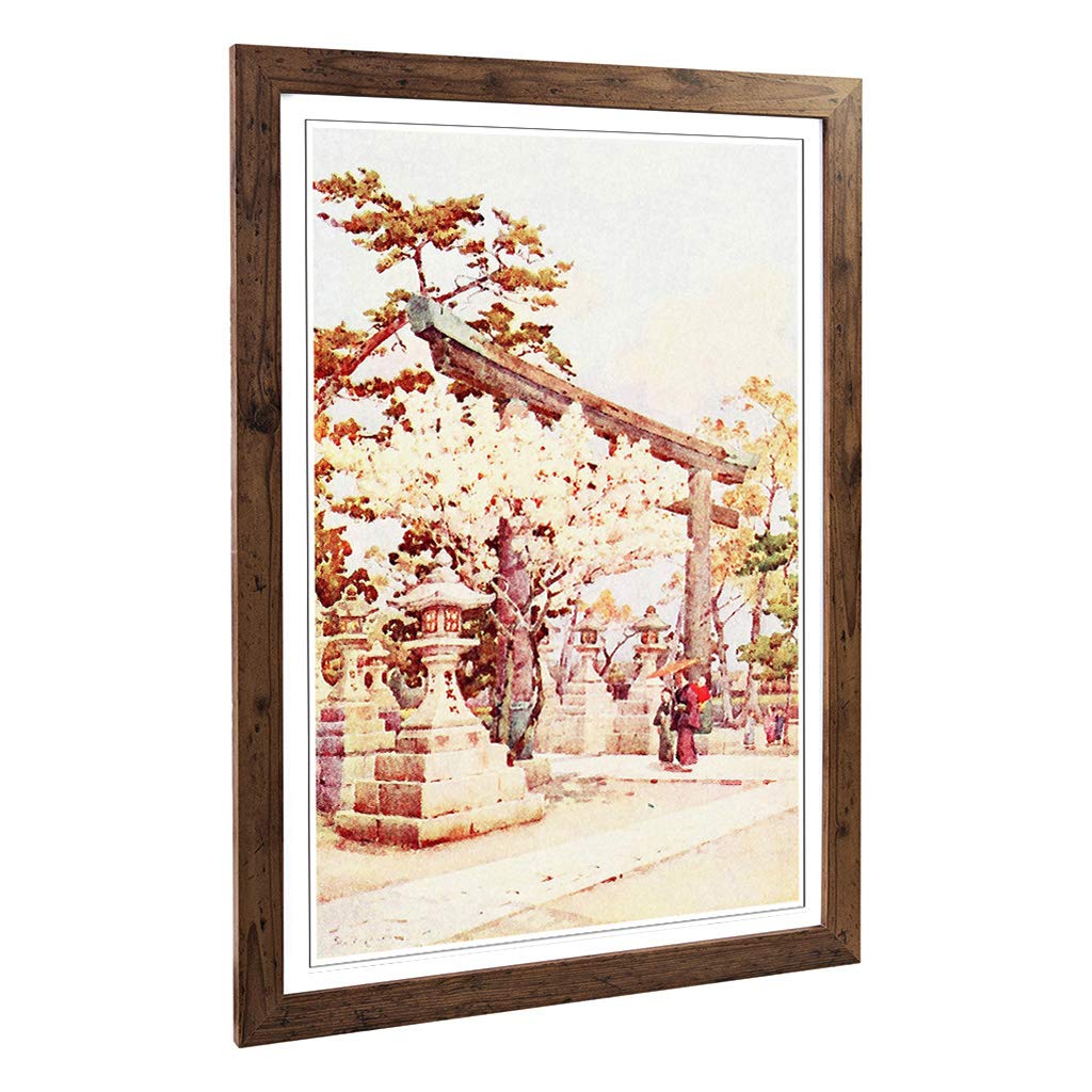Big Box Art Framed Print of Ella Du Cane Japanese Oriental White Cherry at Kitano Design | Wall Art Picture| Home Decor for Kitchen, Living Room, Bedroom, Office, Walnut, A2 / 24.5x18 Inch / 62x45cm